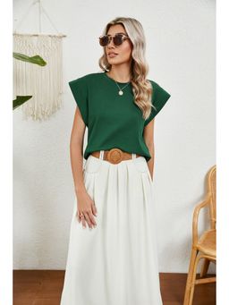 Outzidr - Dark Green Short Sleeves Round Neck Top