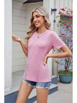 Outzidr - Pink Short Sleeve Round Neck Top