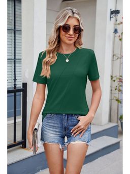 Outzidr - Dark Green Short Sleeve Round Neck Top