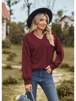 Outzidr - Maroon Bishop Sleeve V-Neck Top