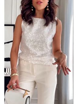 Outzidr - White Sleeveless Shimmer Top