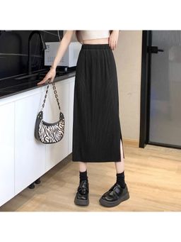 Outzidr - Black Plisse Midi Skirt