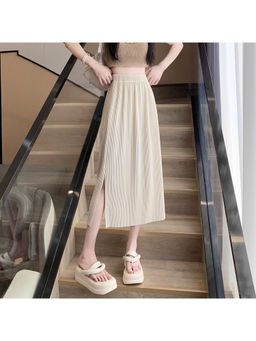 Outzidr - Cream Plisse Midi Skirt