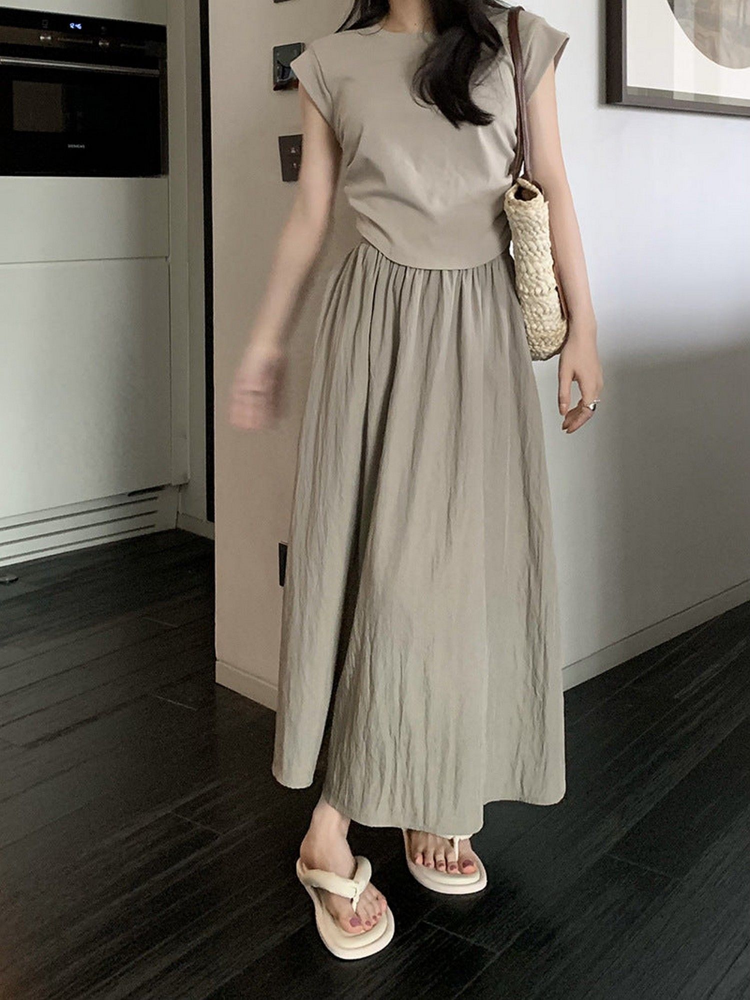 outzidr Olive Flared Skirt-picture-21