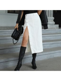 Outzidr - White Side Button Down Denim Skirt