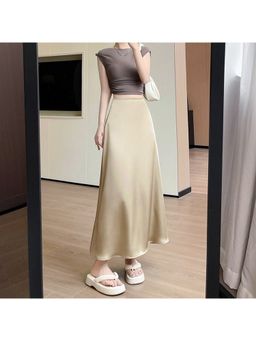 Outzidr - Beige A-Line Maxi Skirt