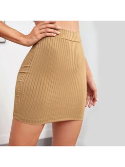 Outzidr - Khaki Textured Knit Fitted Skirt