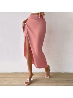 Outzidr - Pink Fitted Skirt With Side Slit