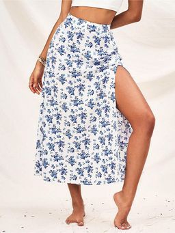 Outzidr - White A-Line Slit Skirt