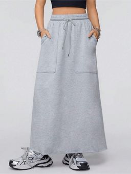 Outzidr - Grey Elasticated Drawstring Pocket Skirt