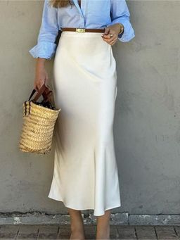 Outzidr - White High Waist Satin Skirt