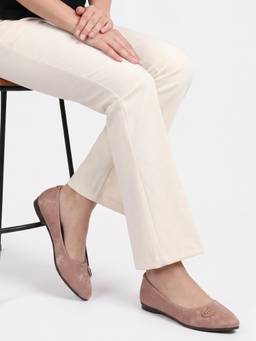 DENILL - Peach Women's Suede Ballerina with Gold Embellishment