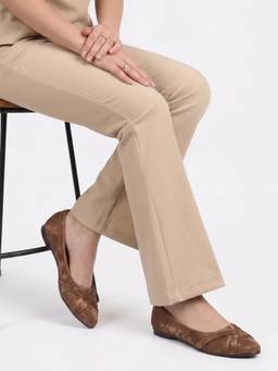 DENILL - Brown Women's Suede Ballerina with Strap Detail