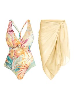 WomanLikeU - Monokini with Yellow Sarong (Set of 2)