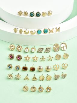 Zaveri Pearls - (Set of 25) Gold Tone Contemporary Studs Earrings ZPFK15136