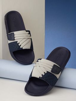 Chupps - Men Cross Casual Navy Blue & Off White Sliders