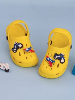 Yellow Bee - Clogs with Airplane and Motorbike Cartoon Design for Boys