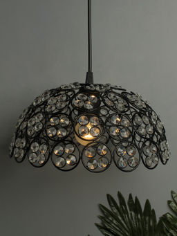 Homesake - Black Quad Crystal Hanging Hemisphere Light