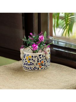 ExclusiveLane - 'Indigo Vines' Hand-painted Table Planter Pot In Ceramic