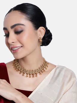 GRIIHAM - Premium Gold Finish Laxmi Necklace Set for Women and Girls - Gold
