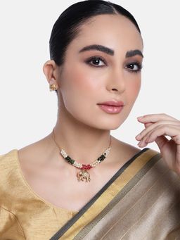 GRIIHAM - Gold Finish Designer Red Crystal Necklace Set for Women and Girls - Multi-Color