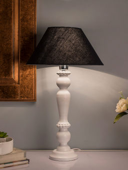 Homesake - Polka White Wood Table Lamp Black Shade