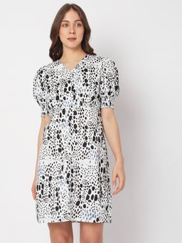 VERO MODA - Women Animal Print Casual Wear White Dress