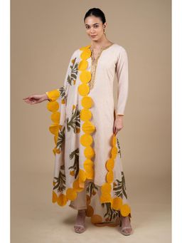 House Of Dharaa - Off White Kurta with Pant and Dupatta (Set of 3)