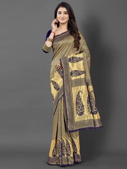 Akhilam - Women Silk Blend Navy Blue Celebrity Saree with Unstitched Blouse