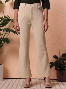 FITHUB - Cream Women Relaxed Regular Fit Formal Trousers
