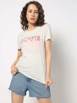 GAP - Off White Women's Typographic Round Neck T-Shirt
