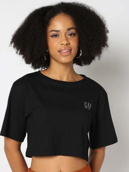 GAP - Black Women's Round Neck Crop T-Shirt