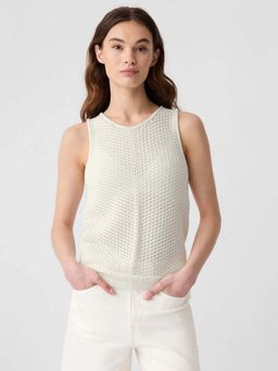 GAP - Off White Women's Slim Fit Self-Design Round Neck Top