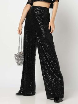 GAP - Black Women's Embellished Regular Fit Mid-Rise Trousers