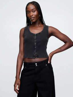 GAP - Black Women's Sleeveless Round Neck Crop Top