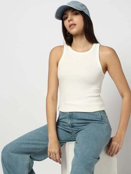GAP - Off White Women's Sleeveless Round Neck Tank Top