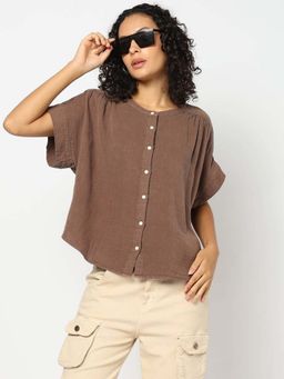 GAP - Brown Women's Relaxed Fit Round-Neck Top