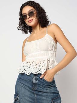 GAP - Off White Women's Smocked Regular Fit Top