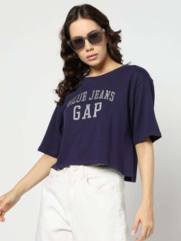 GAP - Navy Blue Women's Typographic Crop T-Shirt
