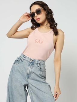 GAP - Pink Women's Embroidered Round Neck Tank Top