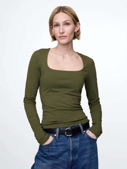 GAP - Olive Women's Square Neck Full Sleeve Top