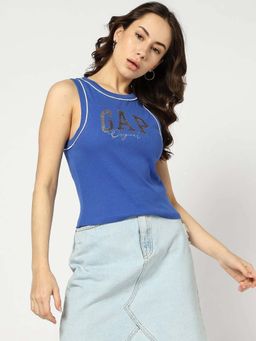 GAP - Blue Women's Round Neck Logo Tank Tee
