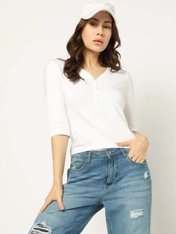 GAP - White Women's V-Neck Elbow-Sleeve Top