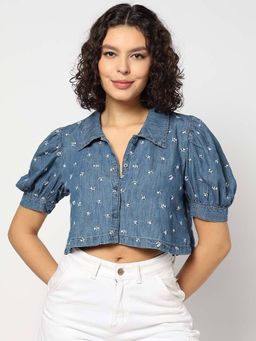 GAP - Blue Women's Washed Regular Fit Denim Shirt