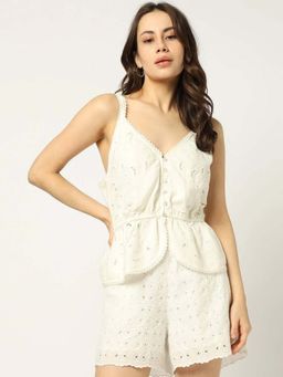 GAP - Off White Women's Schiffli Embroidered Fitted Top