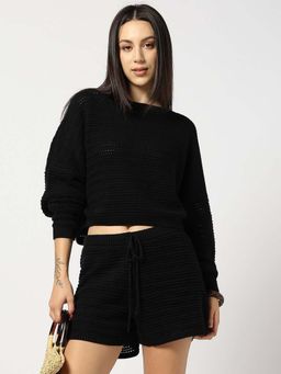 GAP - Black Women's Round Neck Crochet Crop Top