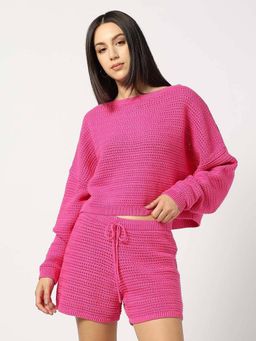 GAP - Pink Women's Round Neck Crochet Crop Top