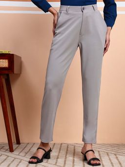 FITHUB - Grey Women Slim Fit High-Rise Wrinkle Free Trousers