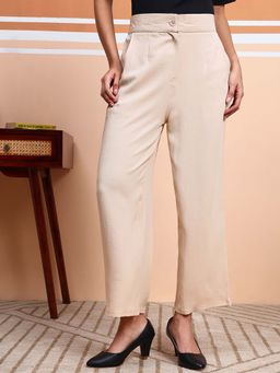 FITHUB - Cream Women Straight Fit Relaxed Trousers