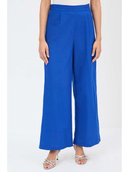 Femmella - Royal Blue Cotton Wide Fit Pant